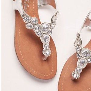 DE BLOSSOM COLLECTION T Strap Sandals with Halo Crystals Silver Size 8